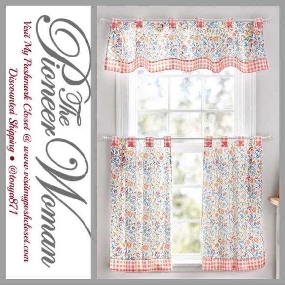 🦋 New Pioneer Woman Mazie 3-Piece Tier & Valance Set - Picture 3 of 10